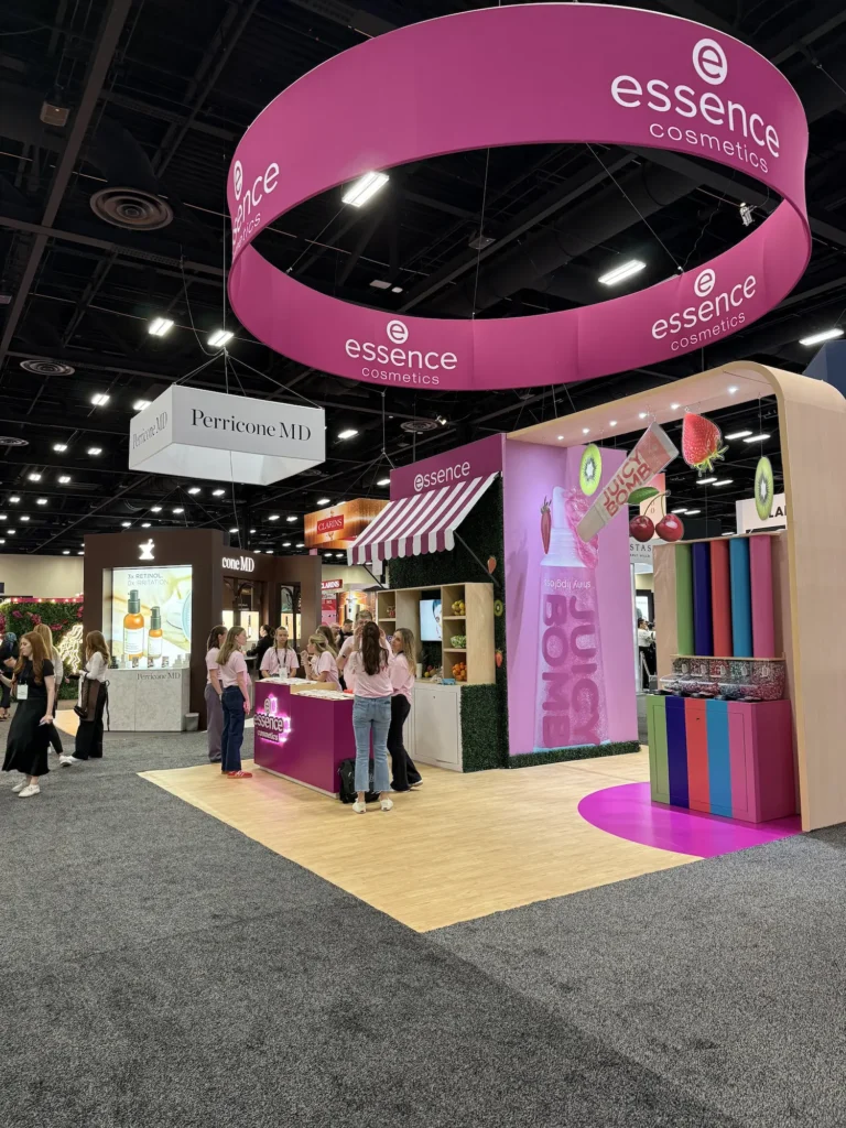 essence cosmetics trade show booth designed by highway 85 creative