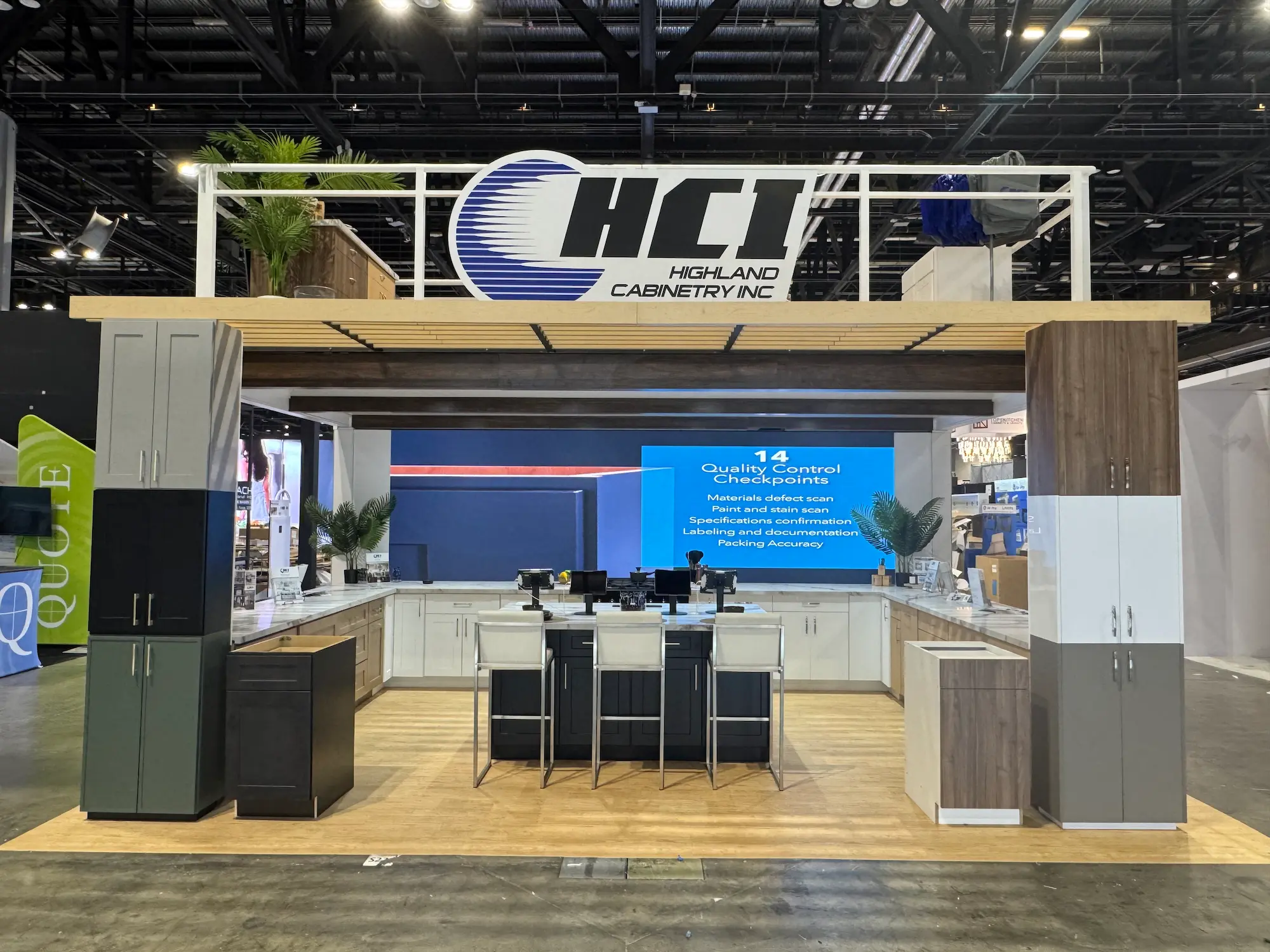 Highland Cabinetry custom trade show exhibit showing what great trade show exhibit design looks like in a fully executed branded booth environment by Highway 85 Productions