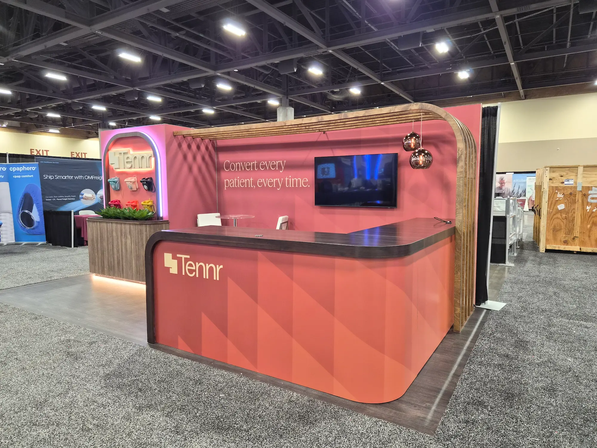 Tennr custom 10x20 trade show booth showing how trade show booth cost by size scales from small inline to larger footprint exhibits by Highway 85 Productions